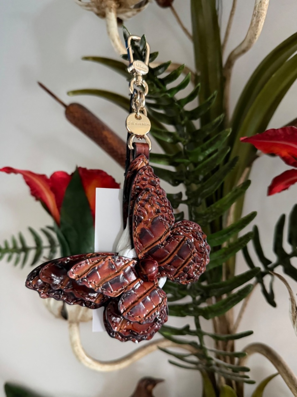 NWT ❤️🦋❤️ PECAN Brahmin 3D Leather Butterfly Tassel Purse Charm Keychain Fob
